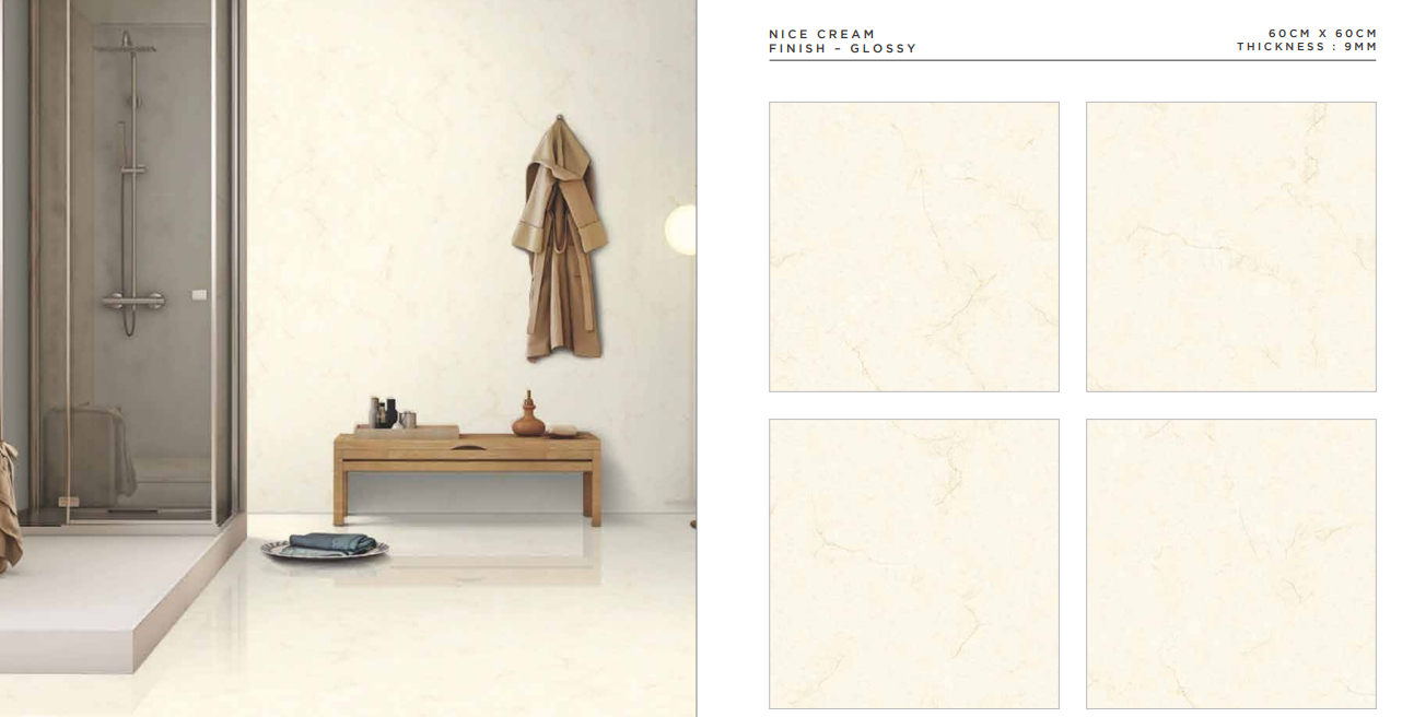 BRAND NEW NICE CREAM GLOSSY 60X60 TILES. PRICE PER SQM