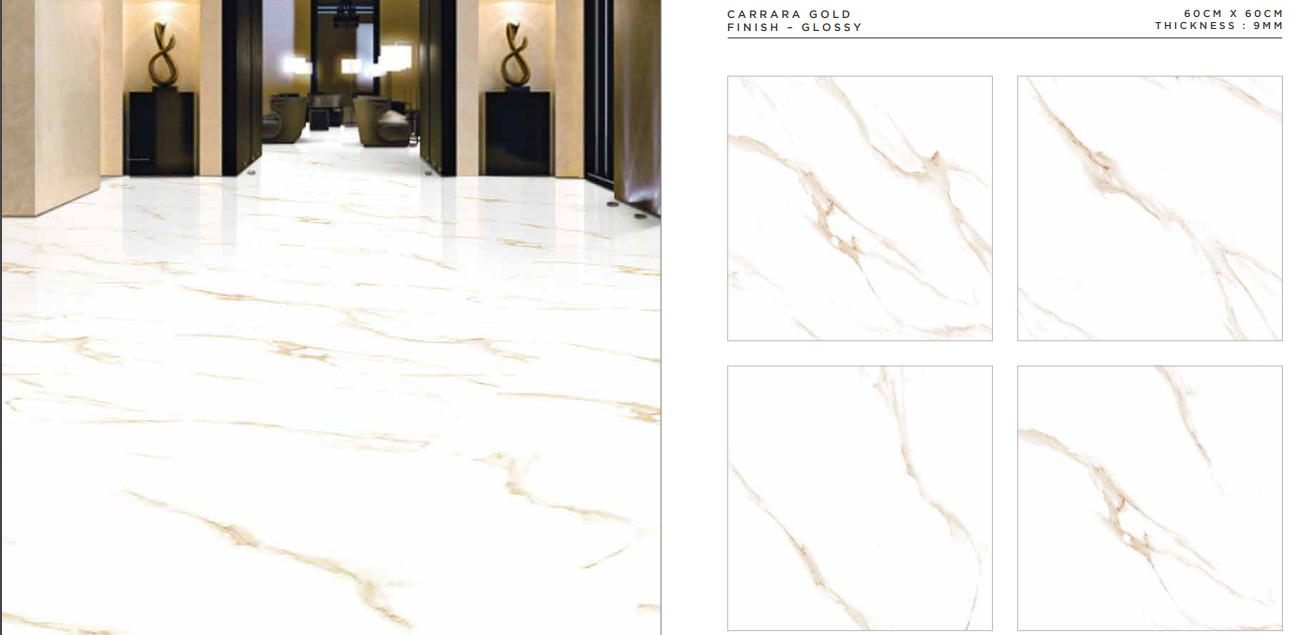 LUXURIOUS CARRARA GOLD 60X60 TILE WITH A GLOSSY FINISH. PRICE PER SQM